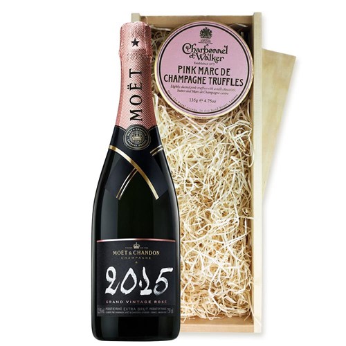 Moet & Chandon Vintage Rose 2015 Champagne 75cl And Pink Marc de Charbonnel Chocolates Box